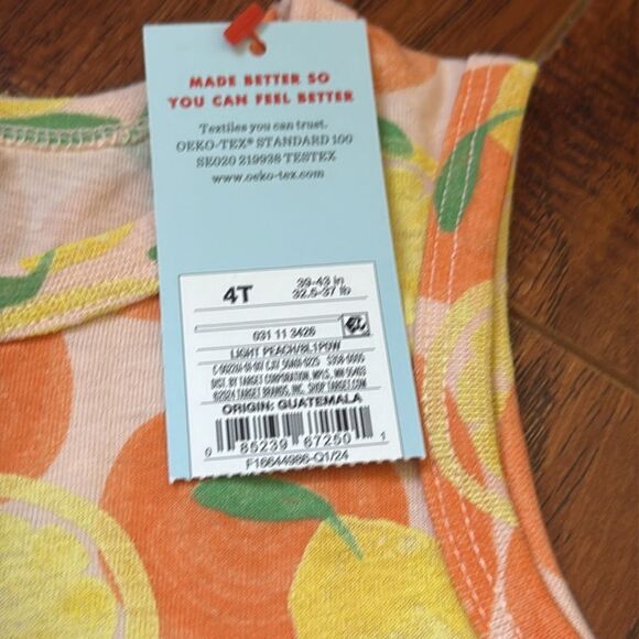 NWT Cat & Jack 4T Light Peach Sleeveless Tank Top Orange Lemon Design Crewneck - Picture 3 of 5